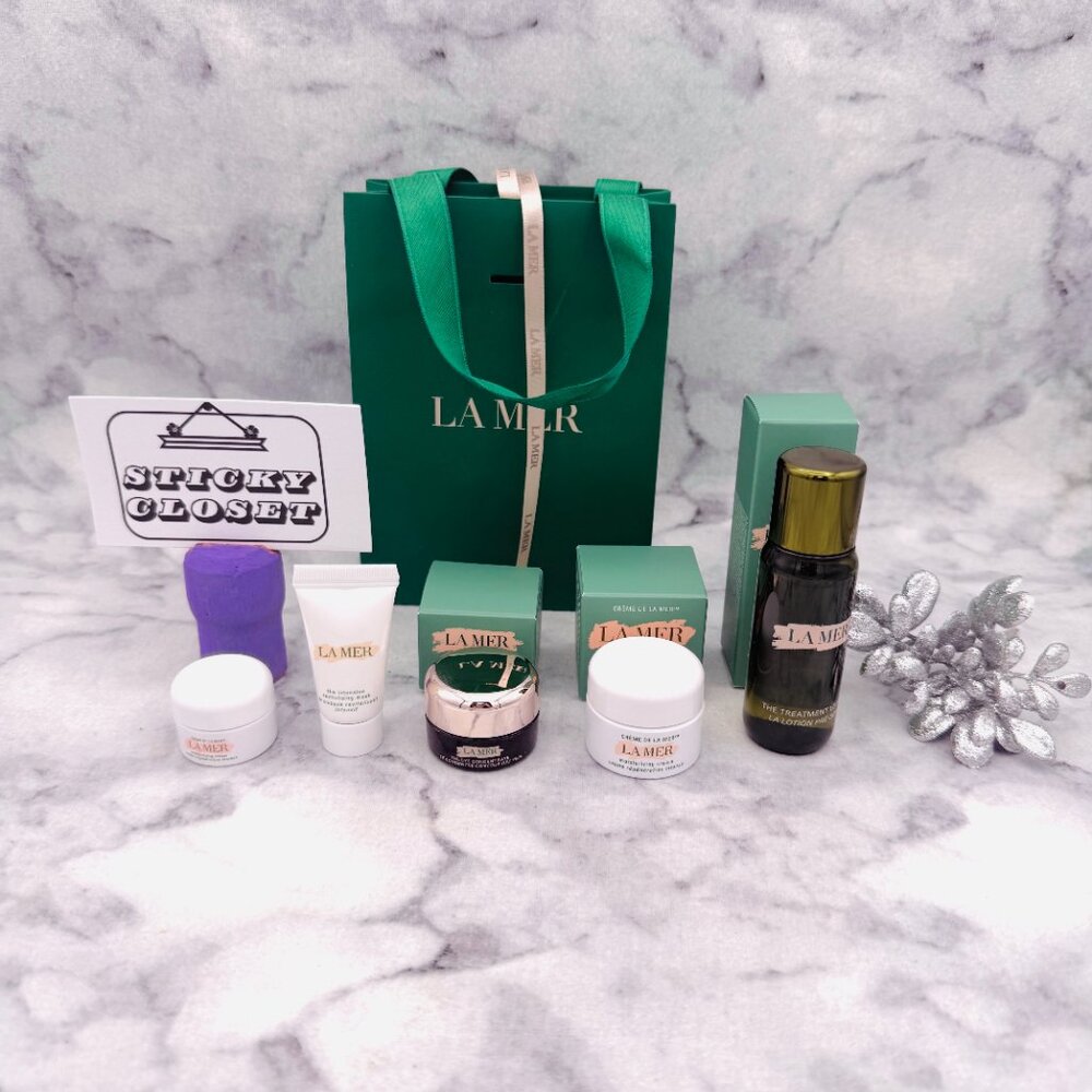 La Mer Skincare Set-Green Paper Bag,Lotion,Cream,Eye Concentrate & Mask-5pc-NEW